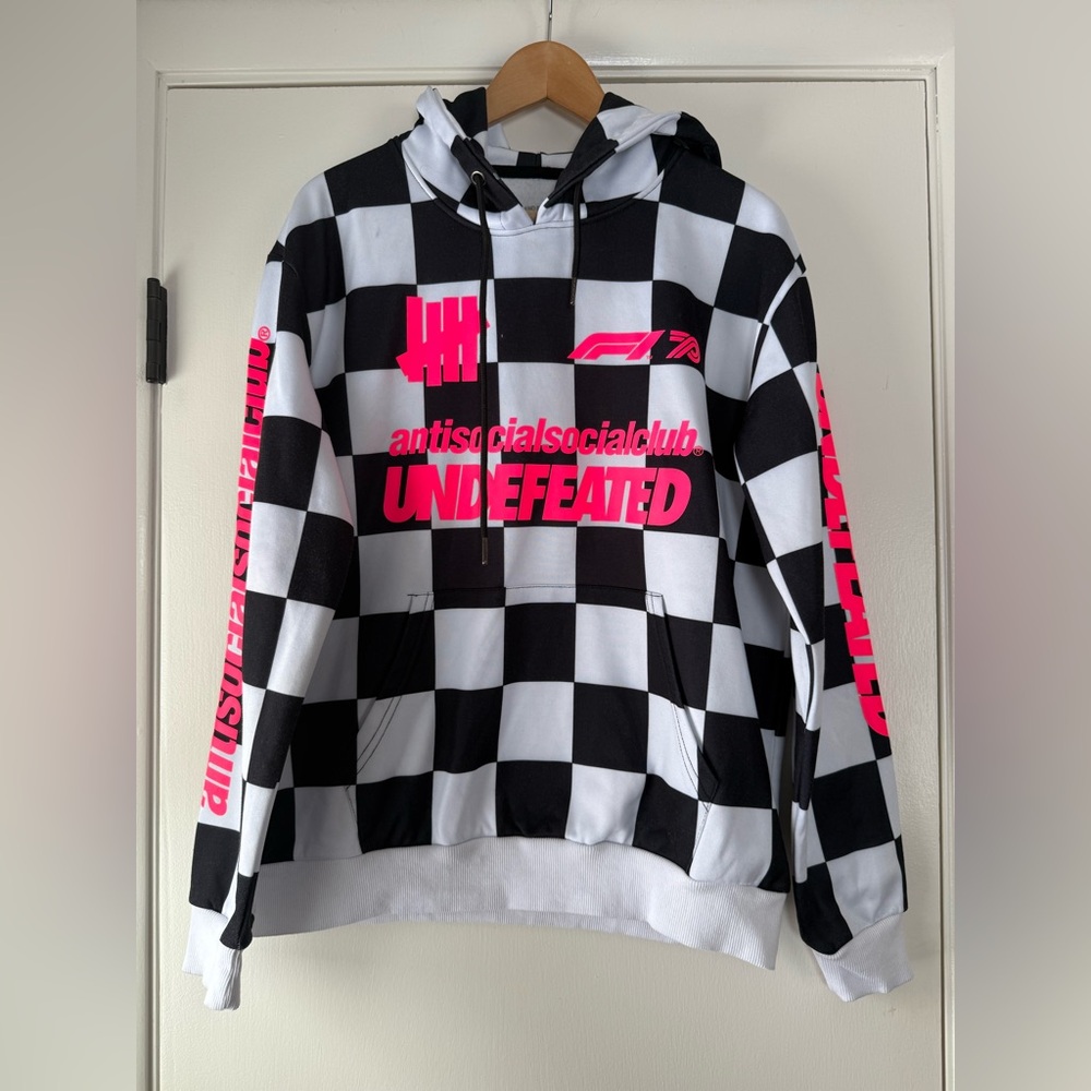 Anti Social Social Club x Undefeated F1 Checkered Hoodie Streetwear Unisex Neon